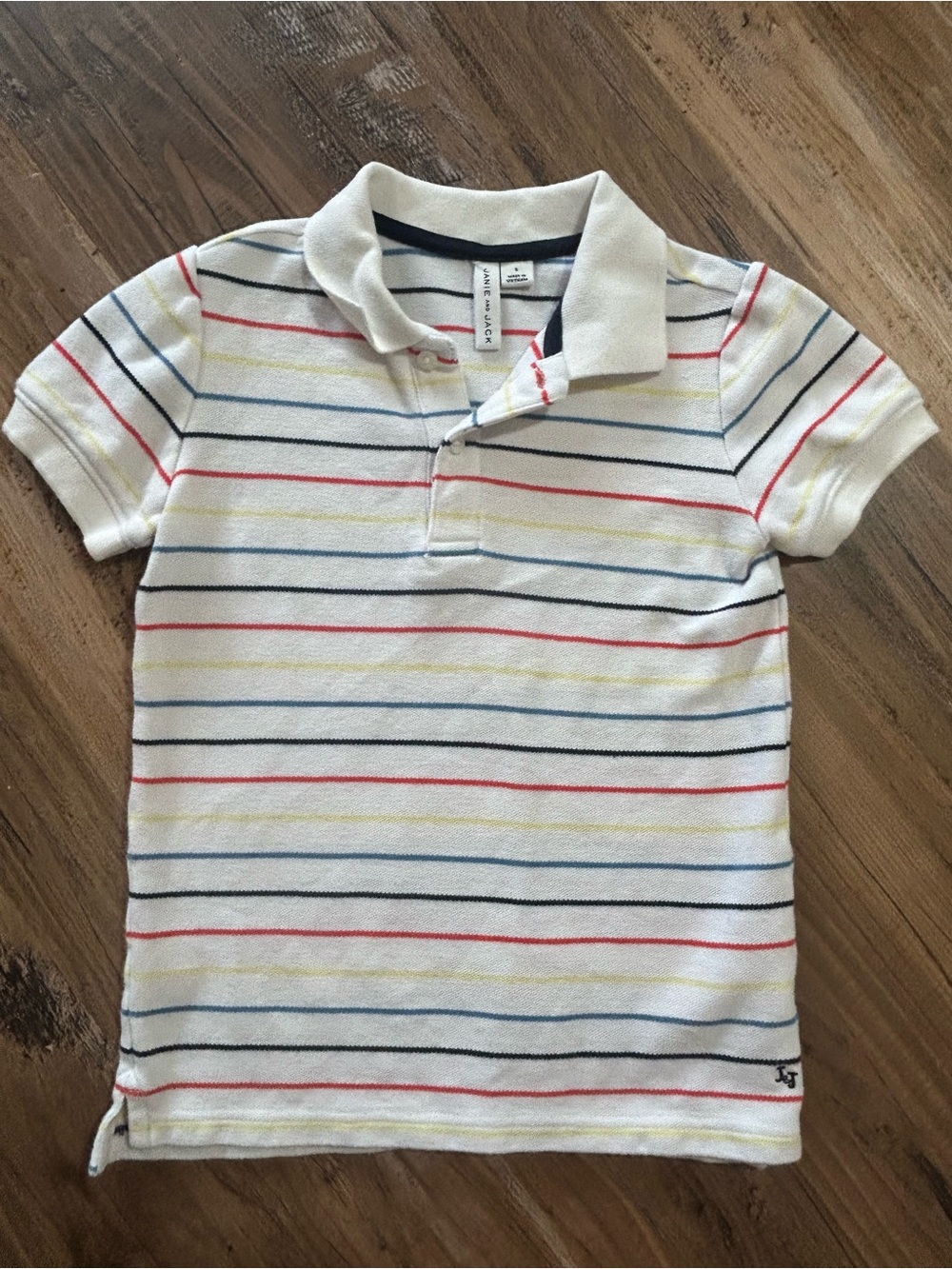 Janie and Jack White Polo with Red, Navy & Yellow Stripes